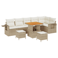 Set Divano da Giardino  9 Pezzi con Cuscini Beige Rattan Polimerico Acacia