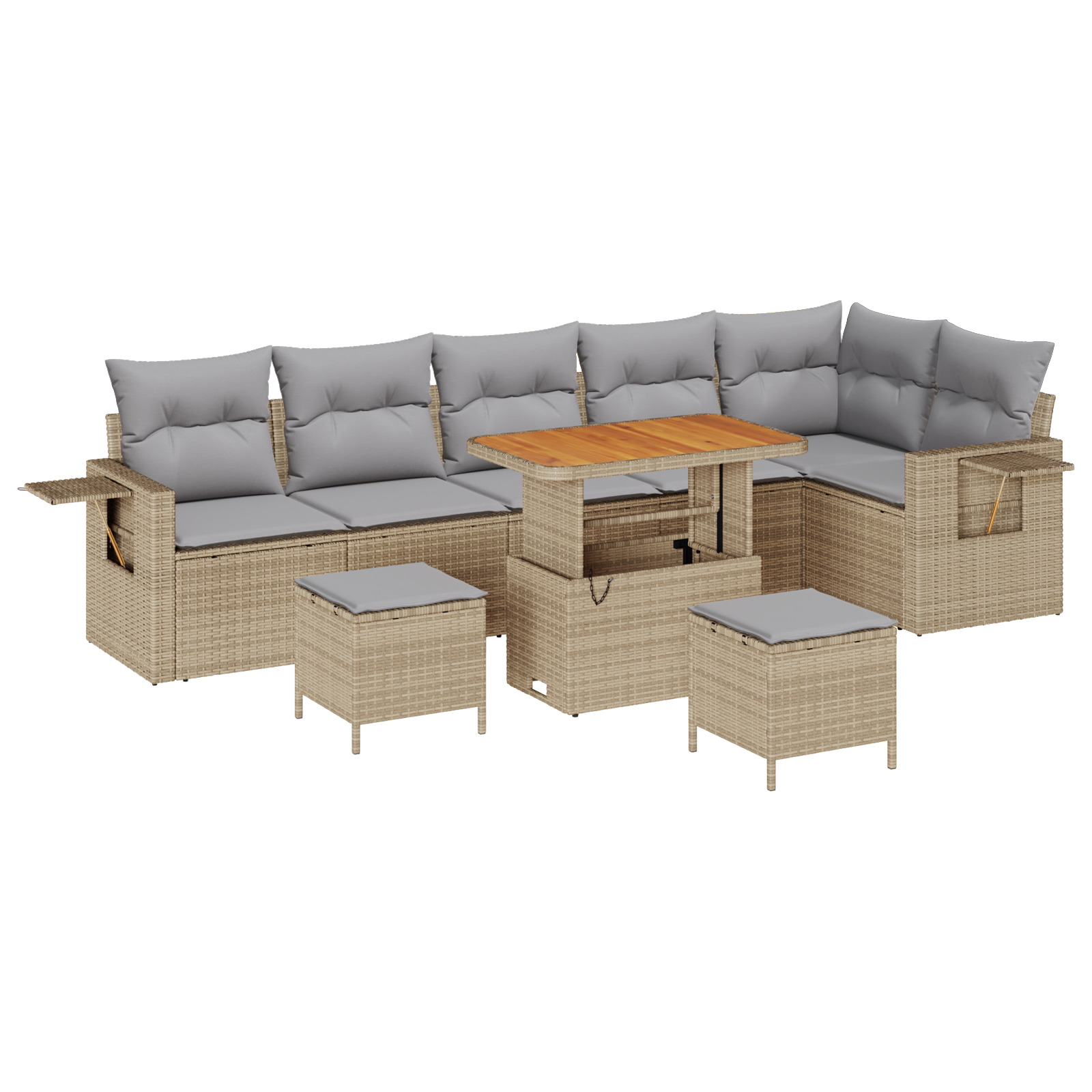 Set di divani da giardino  9 Pezzi con cuscini Beige in Polyrattan e Acacia