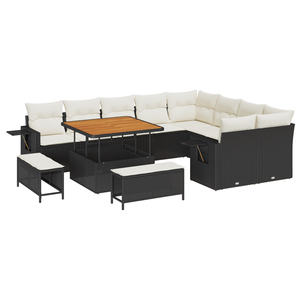 Set divani giardino  12 pezzi con cuscini in rattan PE nero