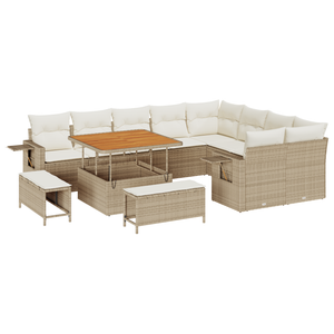 Set di Divani da Giardino di 12 Pezzi con Cuscini Beige in Rattan Poliacetato