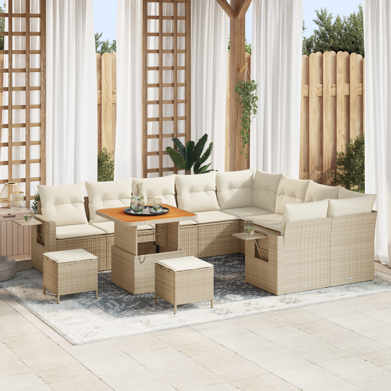 Set Divano Giardino  12 Pezzi Con Cuscini Beige Polyrattan Acacia