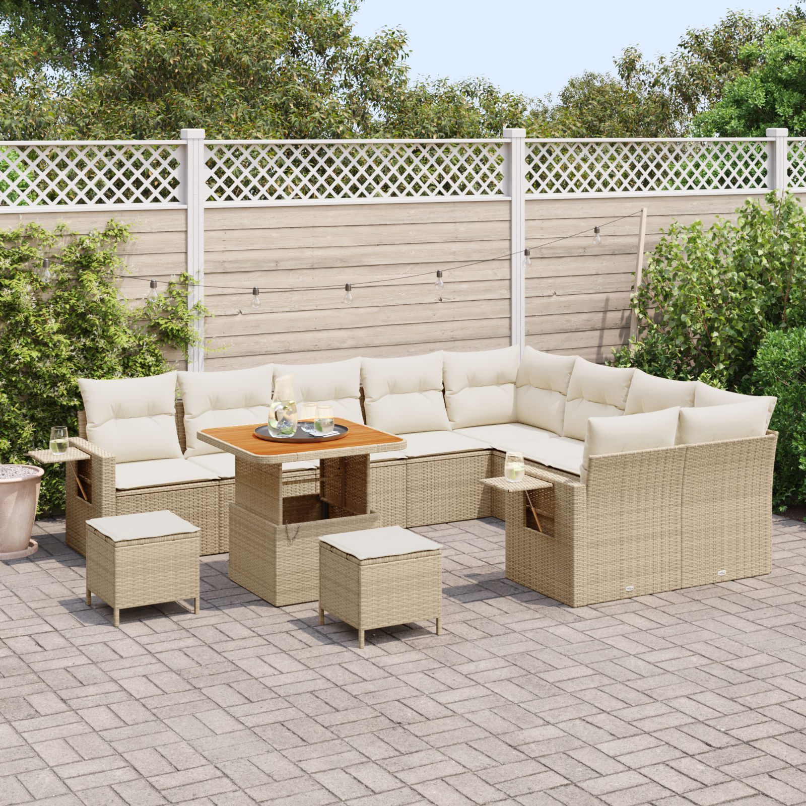 Set Divano Giardino  12 Pezzi Con Cuscini Beige Polyrattan Acacia