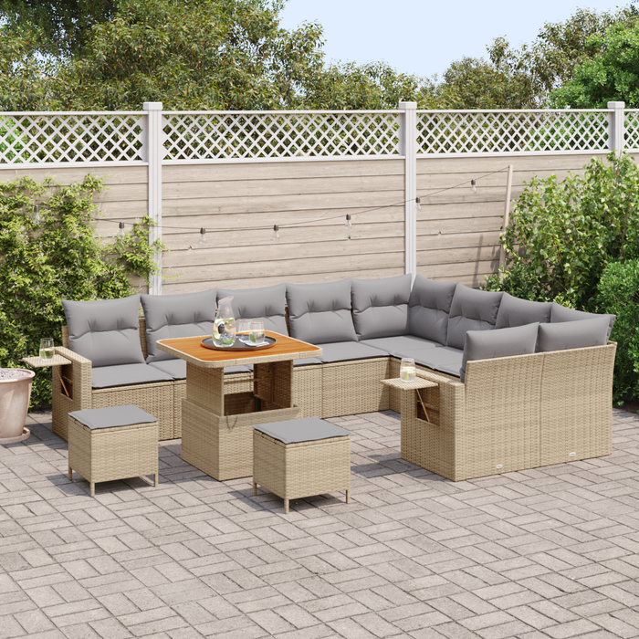 Set Divano Giardino 12 Pezzi con Cuscini Beige Polyrattan Acacia