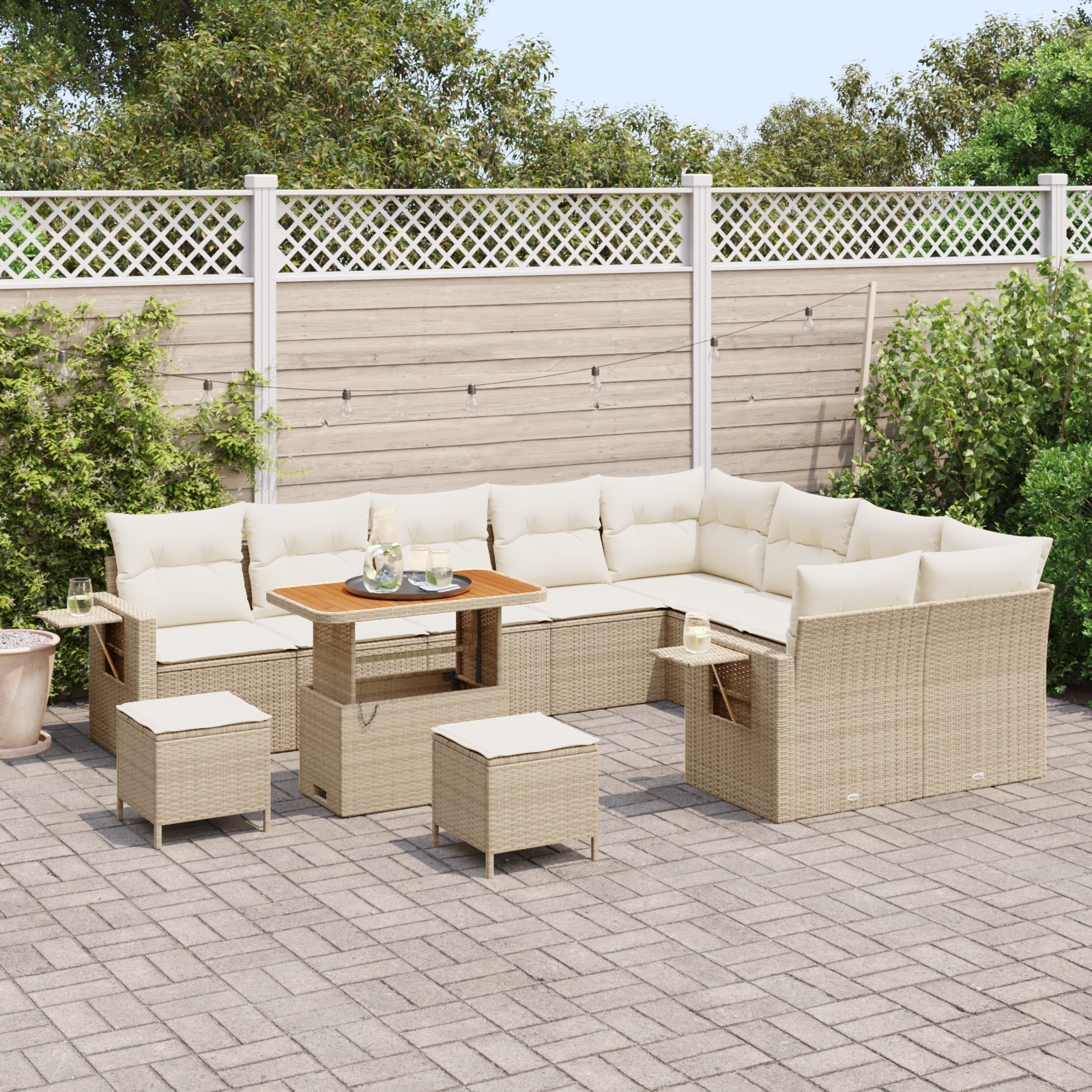 Set divani giardino  12 pezzi con cuscini Beige Polirattan Acacia