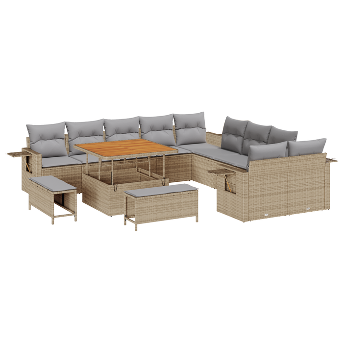 Set di Divani da Giardino  con Cuscini Beige Polyrattan Acacia