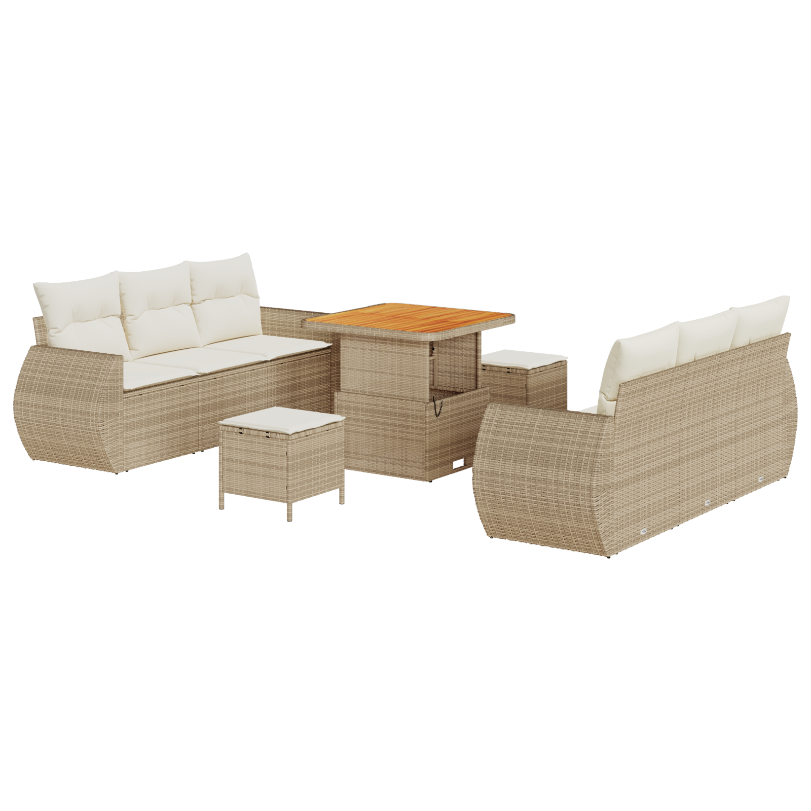 Set Divano da Giardino  9 Pezzi con Cuscini Beige Polyrattan Acacia
