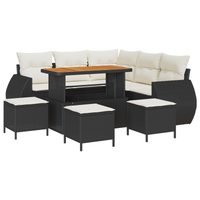 Set Divano Giardino 9 Pezzi con Cuscini Nero Rattan Poliestere Acacia
