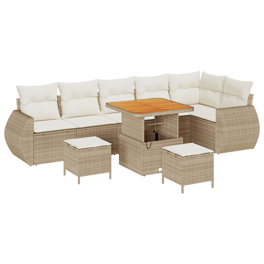 Set di divani da giardino  9 pezzi con cuscini Beige Polyrattan Acacia