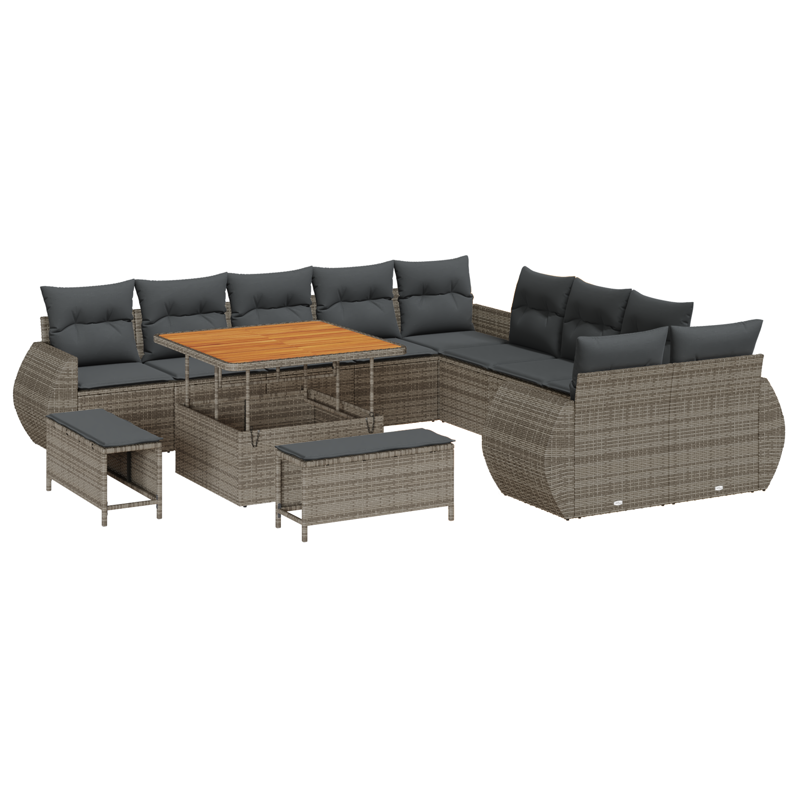 Set di Divani da Giardino  da 13 Pezzi con Cuscini Grigio Polyrattan Acacia