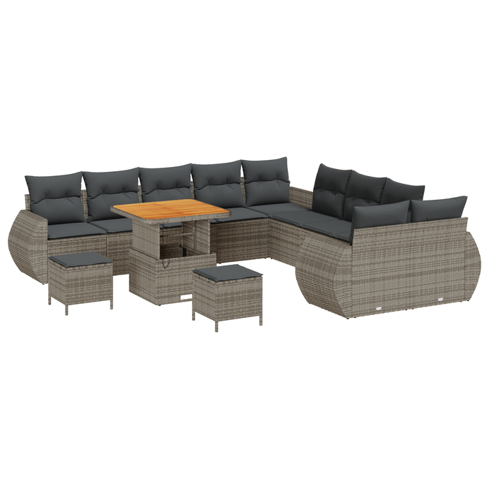 Set Divano da Giardino  13 Pezzi con Cuscini Grigio Polyrattan Acacia