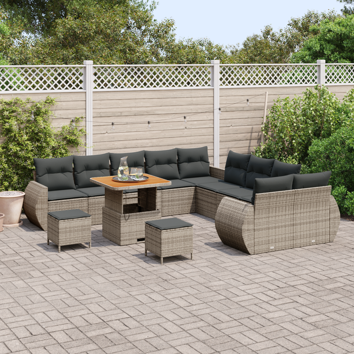 Set Divano da Giardino  13 Pezzi con Cuscini Grigio Polyrattan Acacia