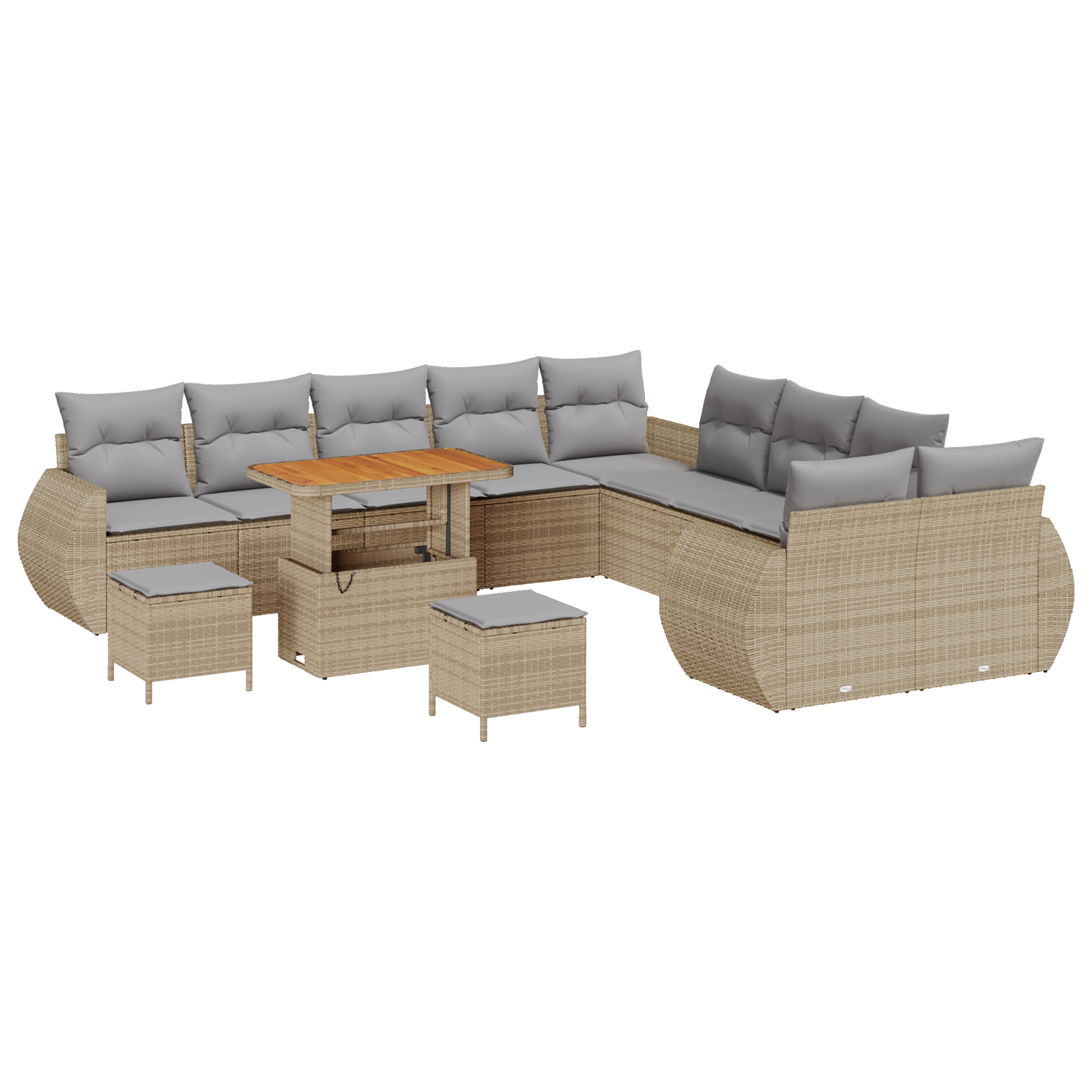 Set Divano da Giardino di 13 Pezzi con Cuscini Beige Polirattan