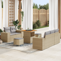 Set Divano da Giardino 8 Pezzi con Cuscini Beige Polirattan Acacia