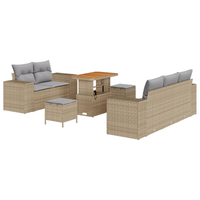 Set Divano da Giardino 8 Pezzi con Cuscini Beige Polyrattan Acacia