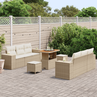 Set Divano Giardino  9 Pezzi con Cuscini Beige Polyrattan Acacia
