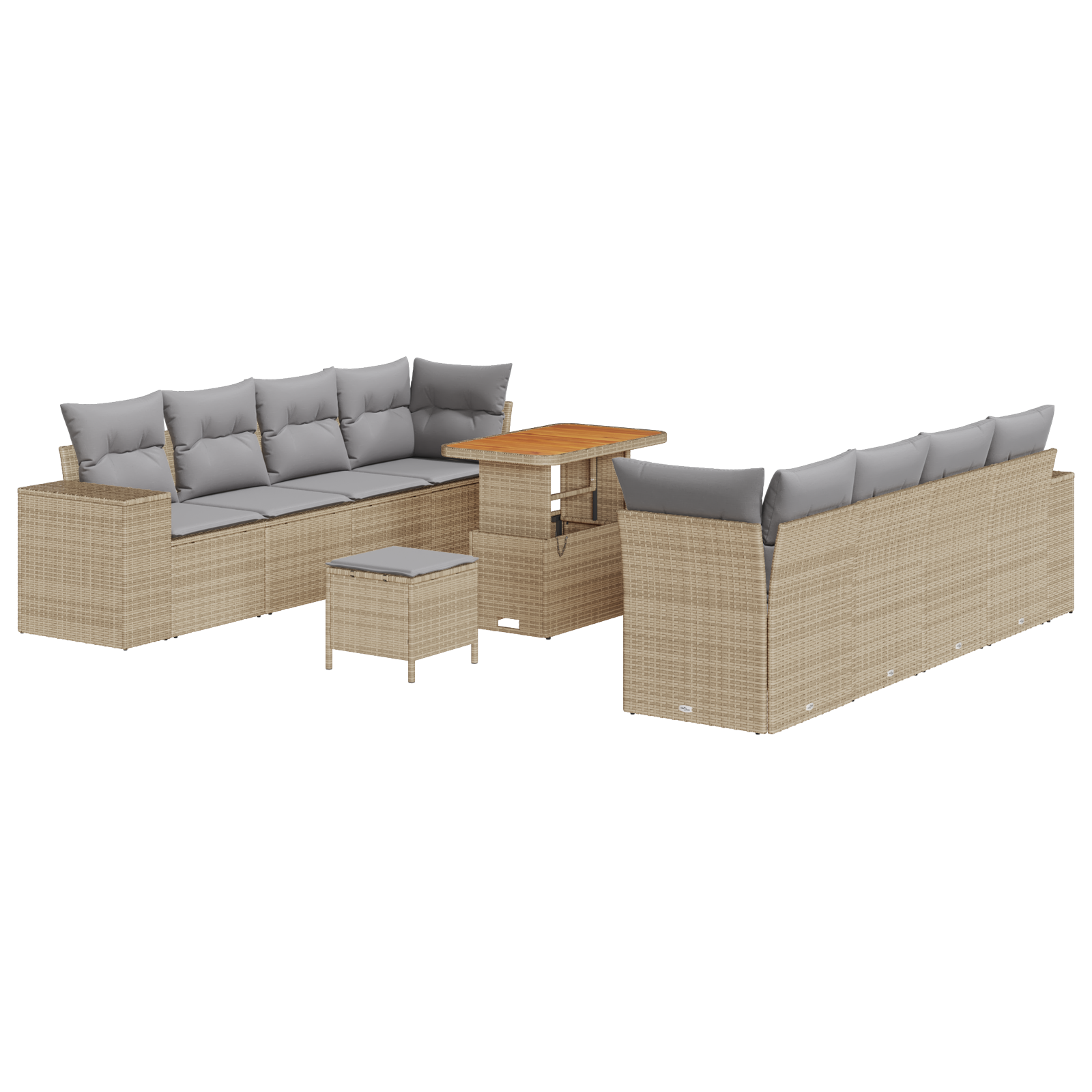 Set di sofa giardino da 11 pezzi con cuscini Beige Polyrattan Acacia