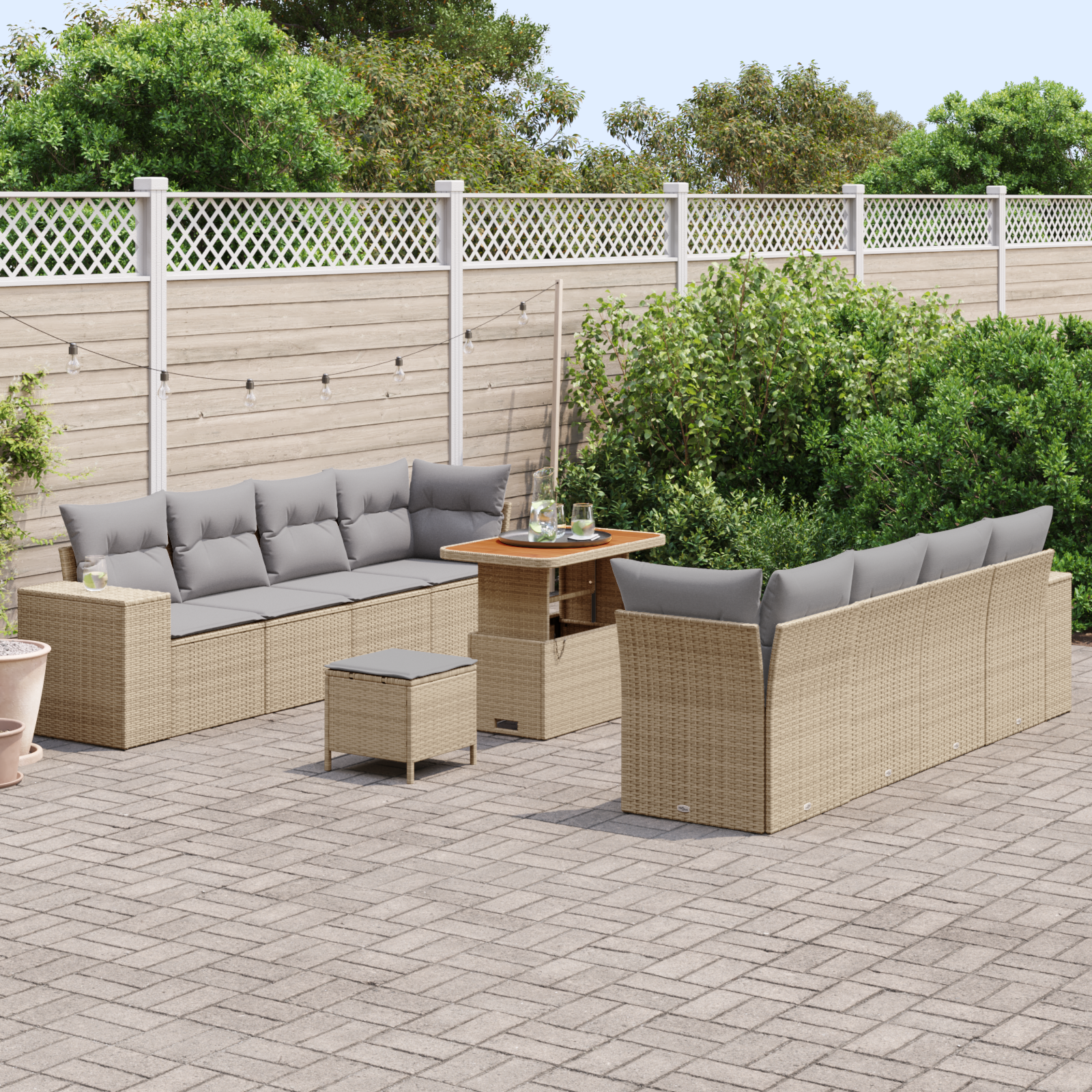 Set di sofa giardino da 11 pezzi con cuscini Beige Polyrattan Acacia