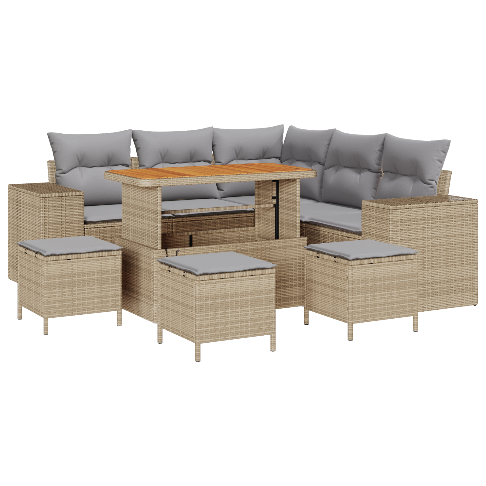 Set divano giardino 9 pezzi con cuscini beige in polyrattan acacia