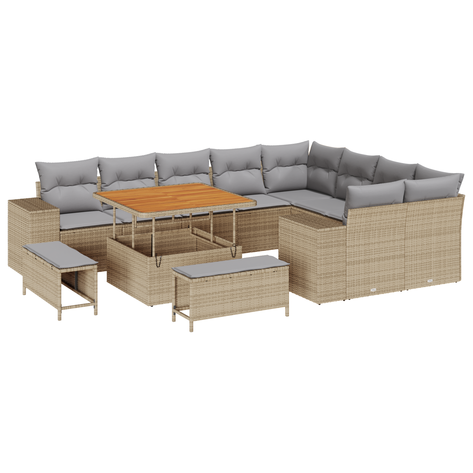 Set divano da giardino  12 pezzi con cuscini beige polirattan acacia