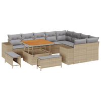 Set divano da giardino  12 pezzi con cuscini beige polirattan acacia