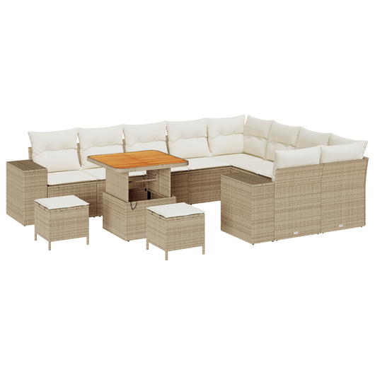 Set Divano da Giardino  12 Pezzi con Cuscini Beige Polyrattan Acacia
