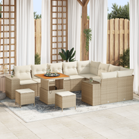 Set Divano da Giardino  12 Pezzi con Cuscini Beige Polyrattan Acacia