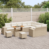 Set Divano da Giardino da 12 Pezzi Con Cuscini in Rattan Beige Acacia
