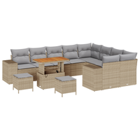 Set di Sofà da Giardino  12 Pezzi con Cuscini Rattan Beige Poli Rattan Acacia