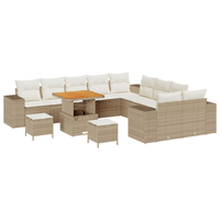 Set divani giardino con cuscini 13 pezzi beige polyrattan e acacia