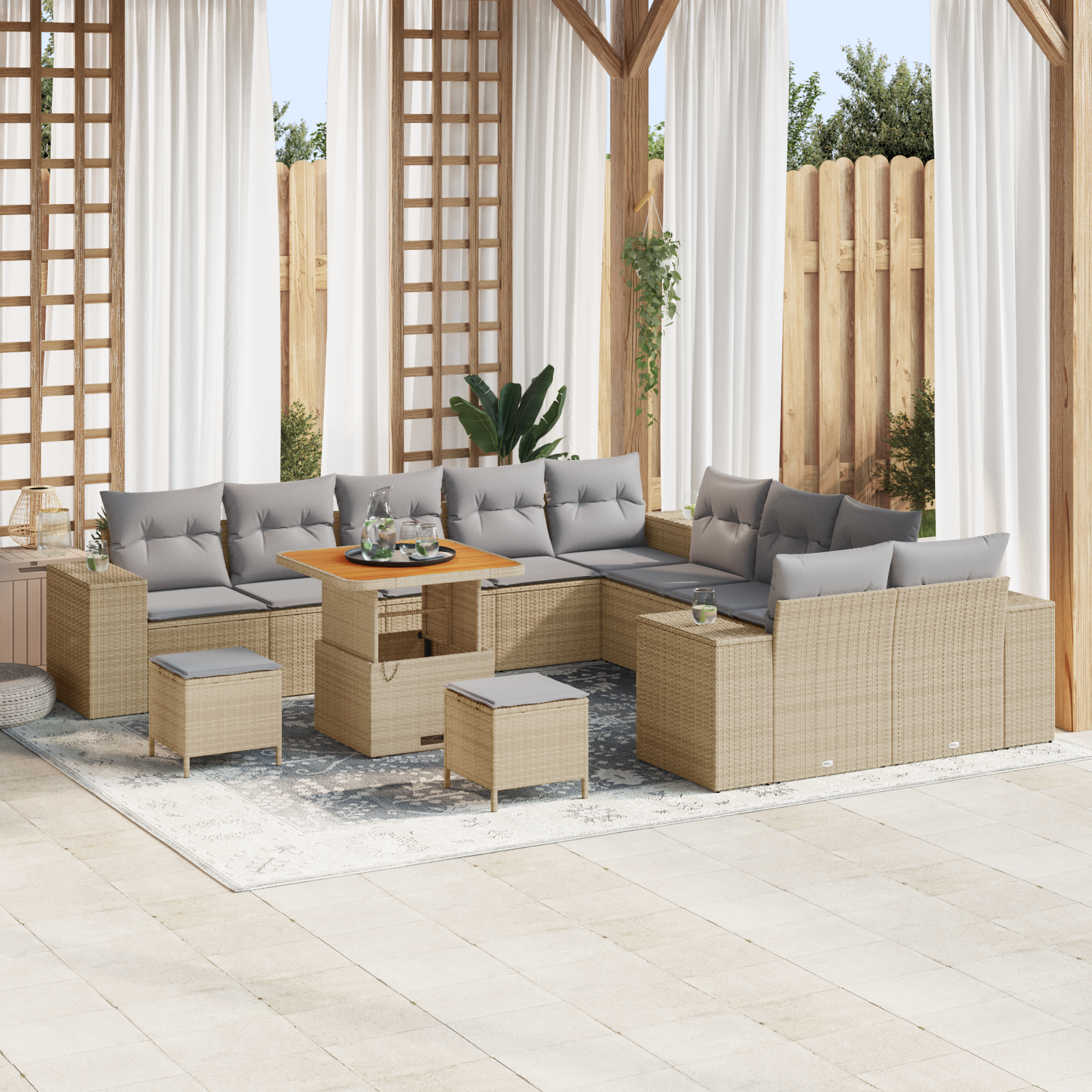 Set di divani da giardino  da 13 pezzi con cuscini Beige Rattan Poliestere