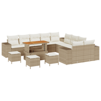 Set divano da giardino da 14 pezzi con cuscini beige in polyrattan acacia