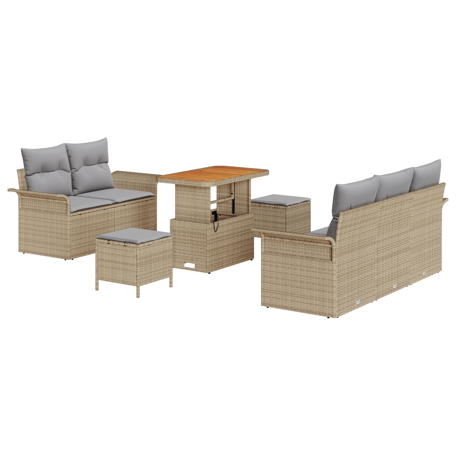 Set di Divani da Giardino in 8 Pezzi con Cuscini Beige Polyrattan Acacia