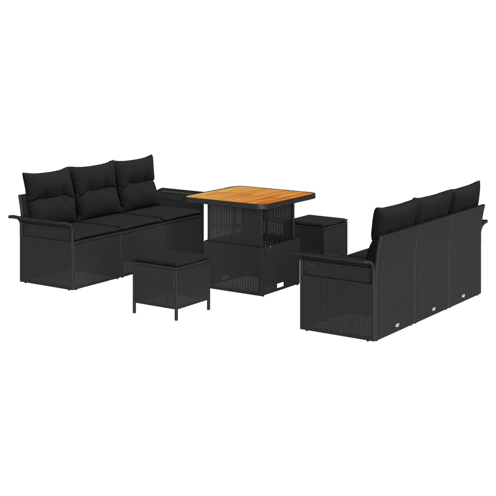 Set di Divani da Giardino  a 9 Pezzi con Cuscini Rattan Nero Acacia