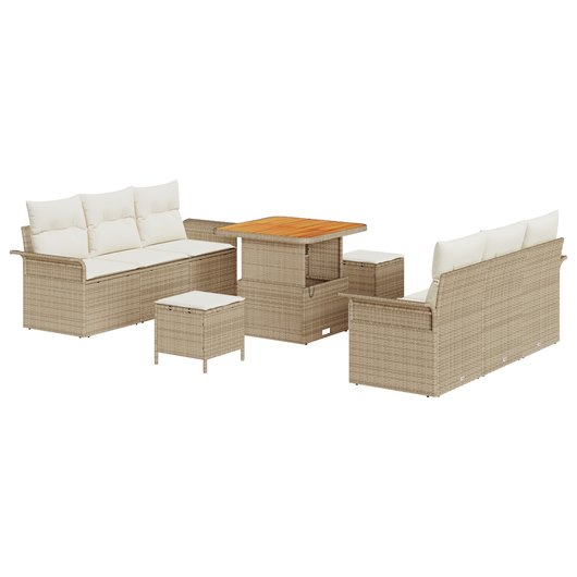 Set Divano da Giardino 9 Pezzi con Cuscini in Polyrattan Beige