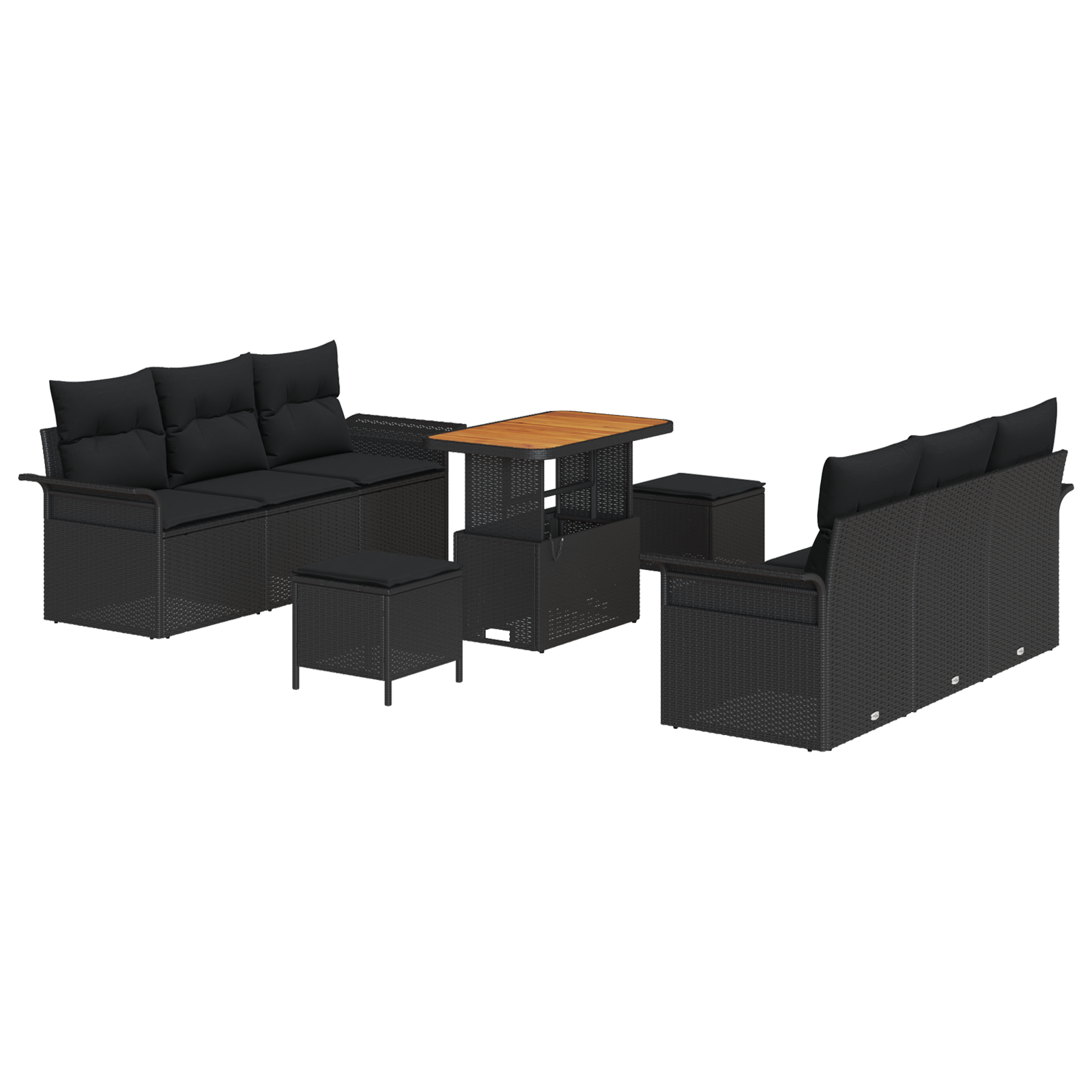 Set di Sofà da Giardino  9 Pezzi con Cuscini Polyrattan Nero Acacia
