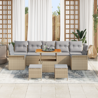 Set Divano da Giardino da 10 Pezzi con Cuscini Beige Polyrattan Acacia