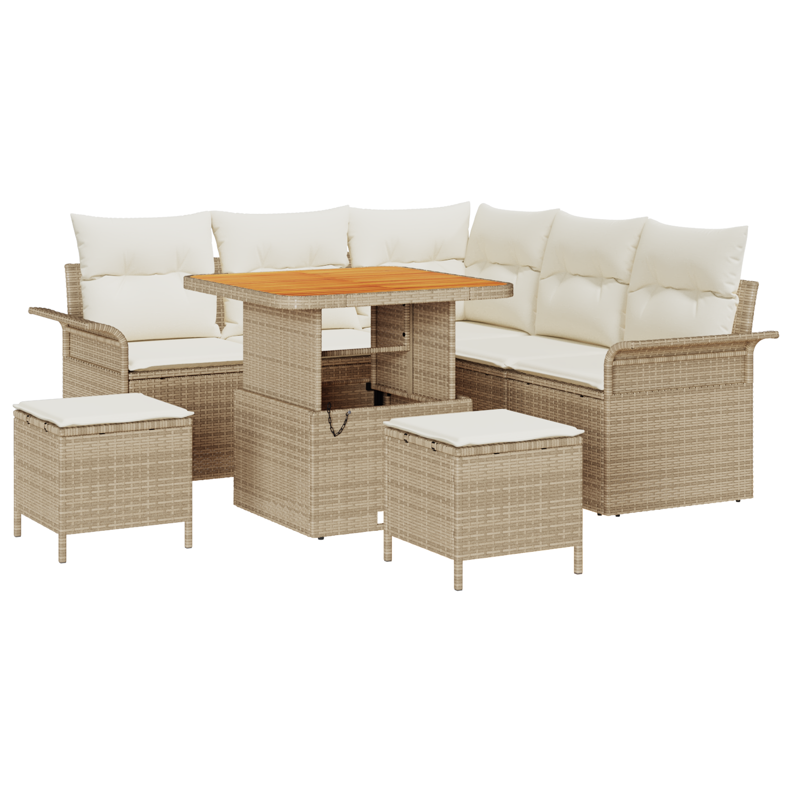 Set di divani da giardino 8 pezzi con cuscini Beige Polyrattan Acacia