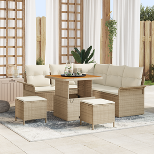 Set di divani da giardino 8 pezzi con cuscini Beige Polyrattan Acacia