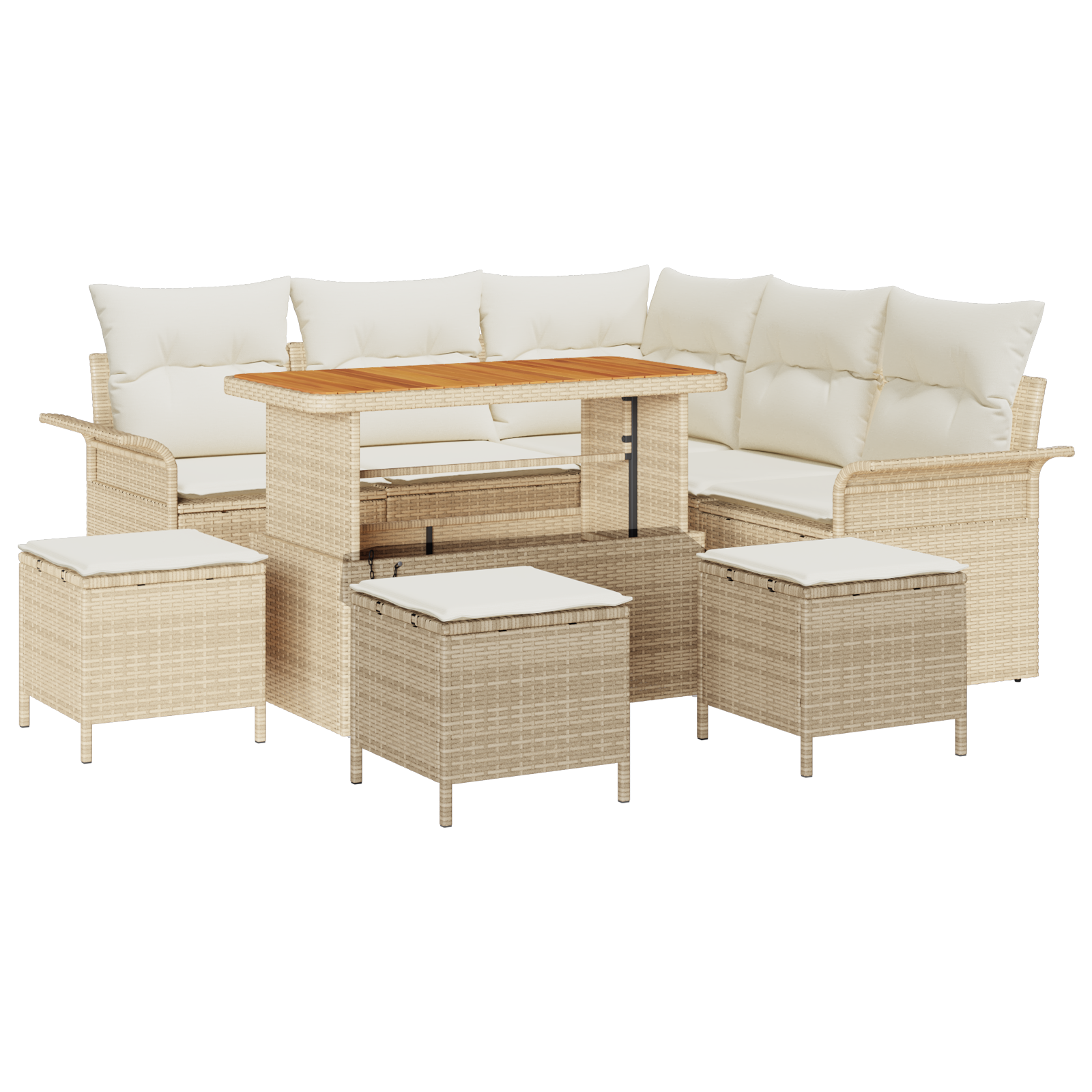 Set Divano da Giardino 9 Pezzi con Cuscini Beige Polyrattan Acacia