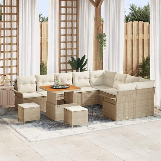 Set di SofÃ  da Giardino  in 12 Pezzi con Cuscini Beige in Polyrattan Acacia