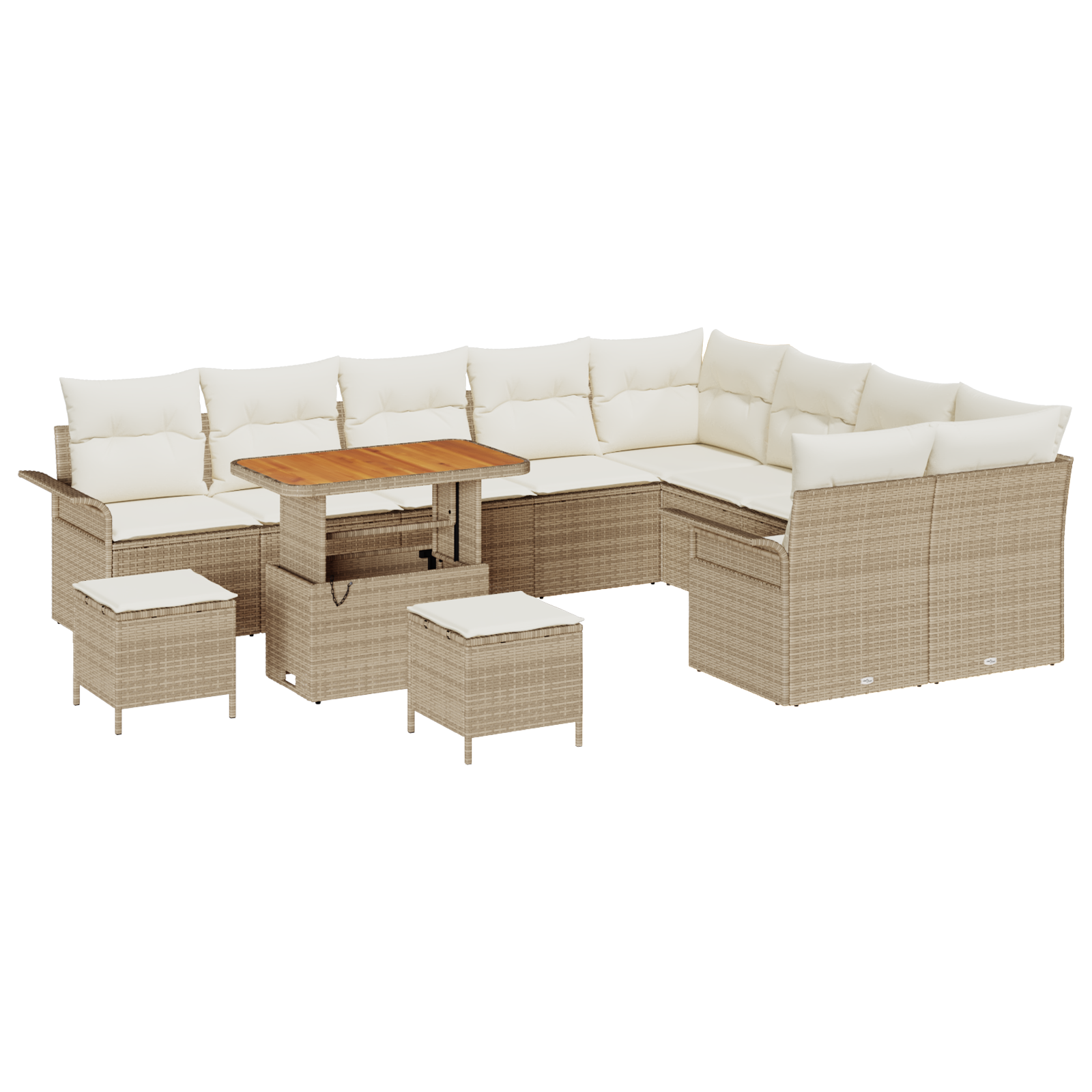 Set di divani da giardino 12 pezzi con cuscini beige polirattan acacia