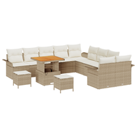 Set Divano Giardino 13 Pezzi con Cuscini Beige Rattan Acacia
