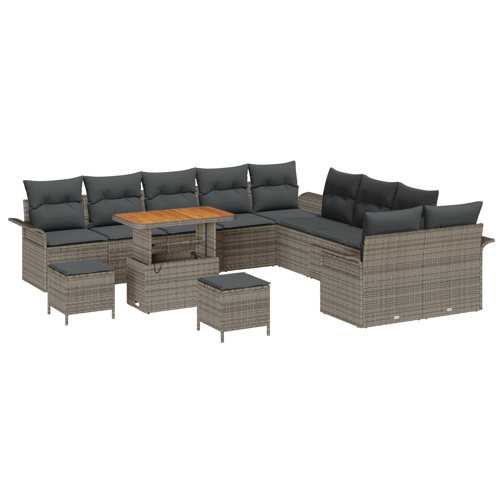 Set di divani da giardino  con cuscini grigio polyrattan acacia 13 pezzi