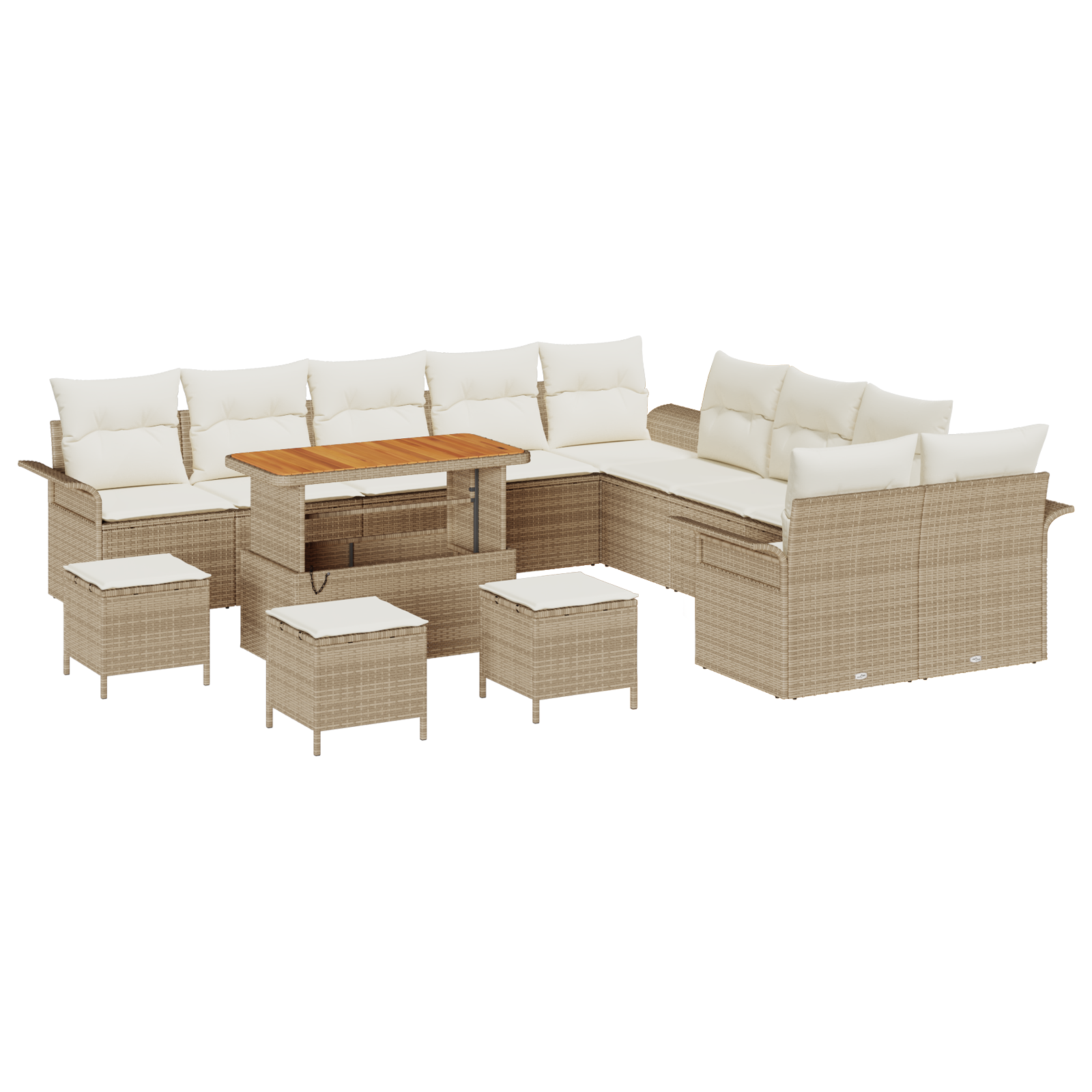 Set Divano da Giardino da 14 Pezzi con Cuscini Beige Rattan Polietilene Acacia