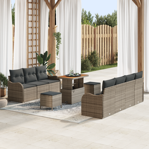 Set di divani da giardino con cuscini grigio polyrattan acacia in 10 pezzi