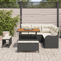Set Divano da Giardino da 8 Pezzi con Cuscini Polyrattan Nero Acacia
