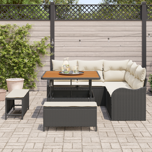 Set Divano da Giardino da 8 Pezzi con Cuscini Polyrattan Nero Acacia