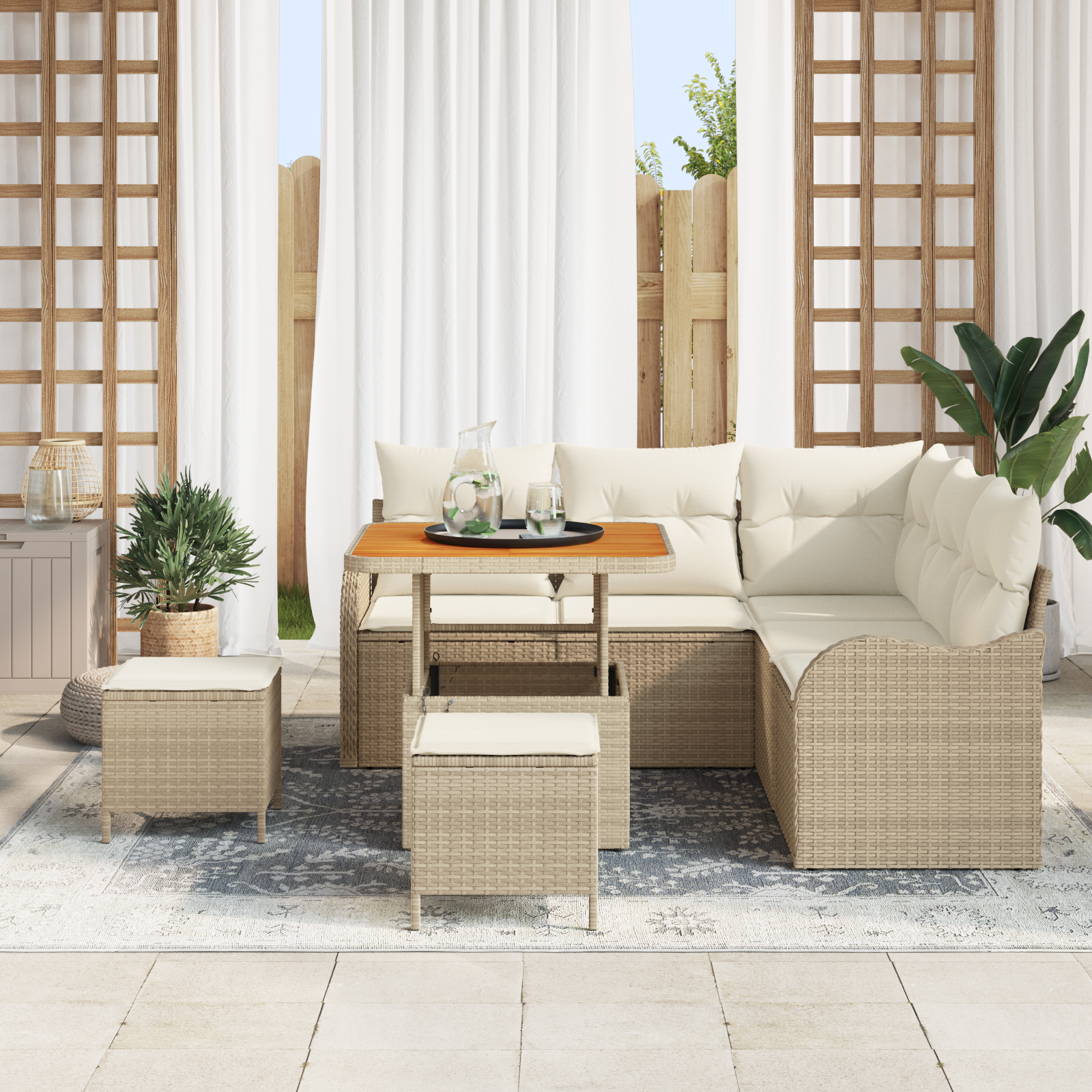 Set di Divano da Giardino  8 Pezzi con Cuscini Beige Polyrattan Acacia