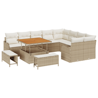 Set Divano Giardino 12 Pezzi con Cuscini Beige Polirattan Acacia