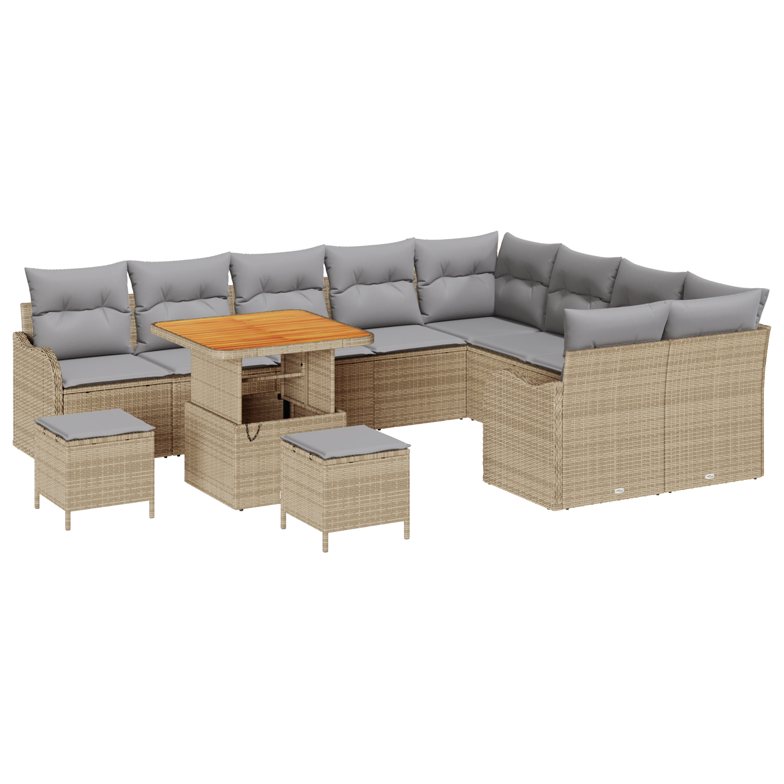 Set di Divani da Giardino con Cuscini 12 Pezzi Beige Polirattan Acacia